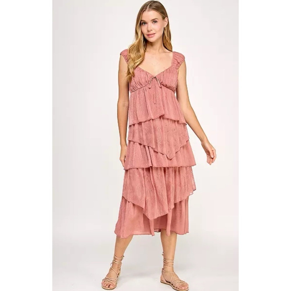 SENI & CADE Juniors Size S Lace Midi Dress Dark Peach Summer Party Tie Front NWT